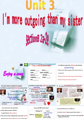 新目标Goforit版八年级上Unit3I’mmoreoutgoingthanmysistersectionB2a-2e（共14张PPT）