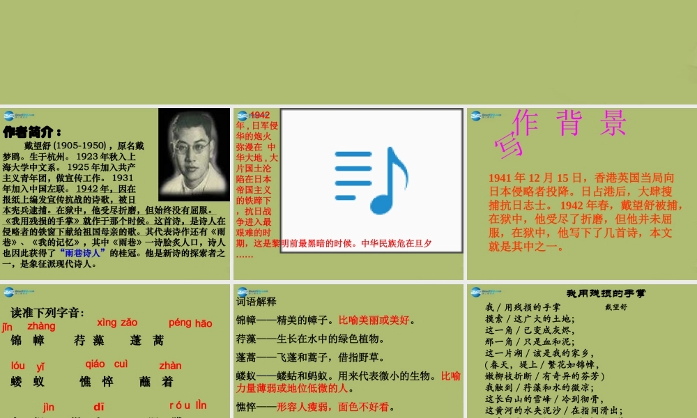 九年级语文下册 2 我用残损的手掌课件8 新人教版 课件