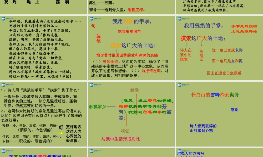 九年级语文下册 2 我用残损的手掌课件8 新人教版 课件