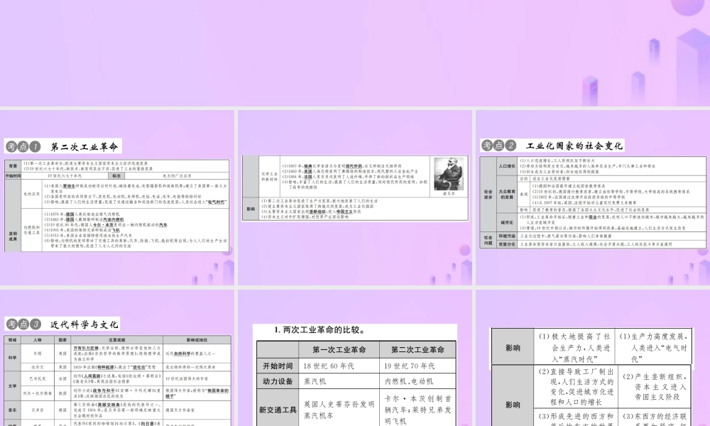 中考历史总复习 第二十一讲 第二次工业革命和近代科学文化课件 新人教版 课件