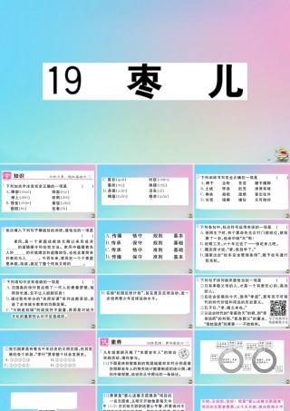 九年级语文下册 第五单元 19 枣儿作业课件 新人教版 课件