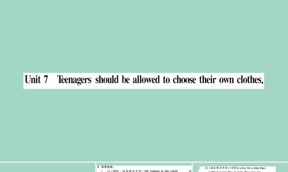 九年级英语全册 Unit 7 Teenagers should be allowed to choose their own clothes(第1课时)作业课件 (新版)人教新目标版 课件