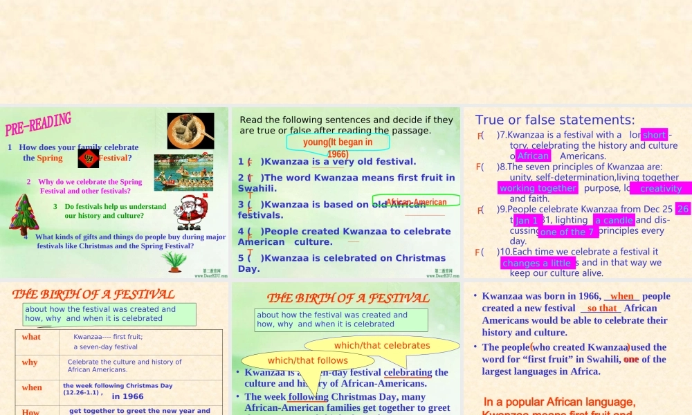 人教版高一英语Unit14 The Birth of a Festival 课件