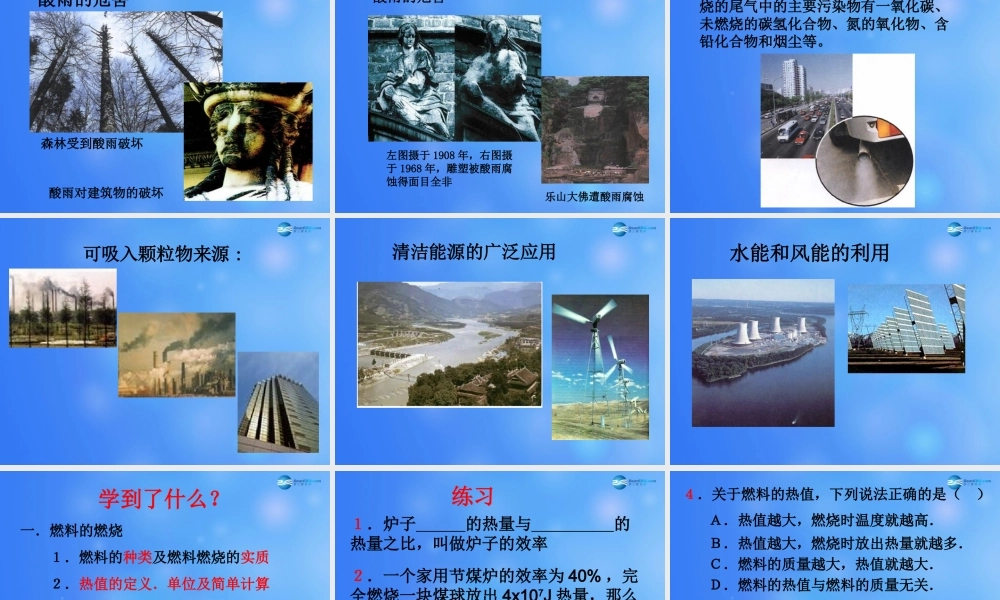 九年级物理全册 第十章 第六节 燃料的利用和环境保护课件2 (新版)北师大版 课件