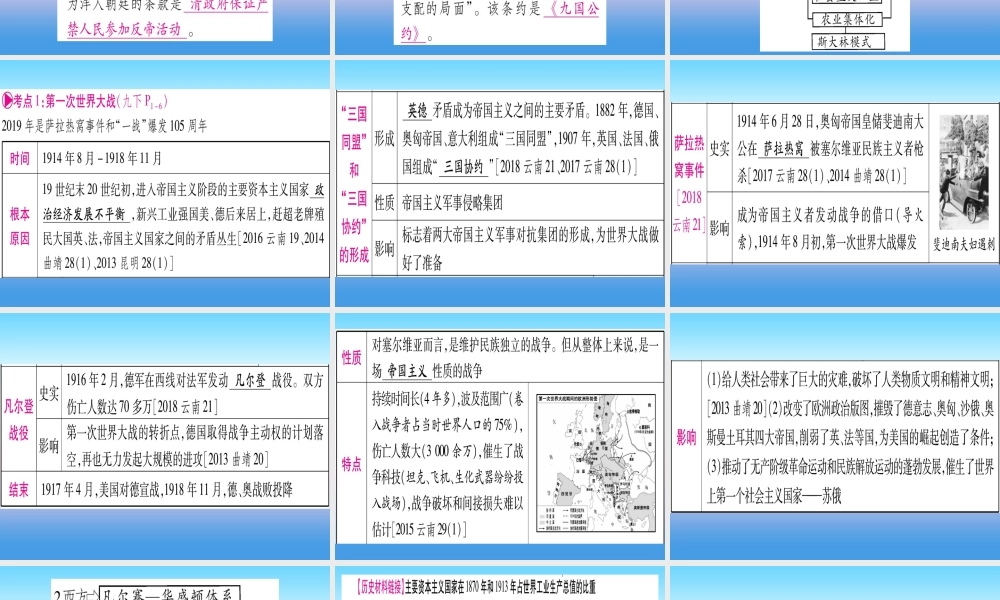 中考历史准点备考 板块五 世界现代史 主题一 第一次世界大战和俄国十月革命 第一次世界大战后的世界课件 新人教版 课件