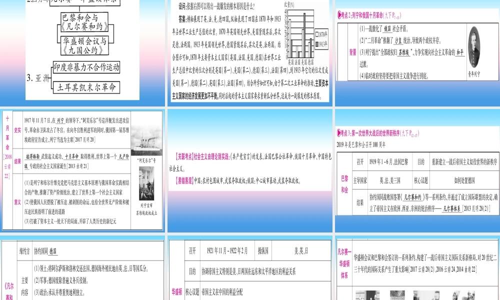 中考历史准点备考 板块五 世界现代史 主题一 第一次世界大战和俄国十月革命 第一次世界大战后的世界课件 新人教版 课件