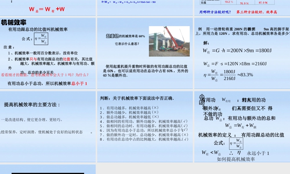 九年级物理 第十五章功和机械能第二节 机械效率课件 人教新课标版 课件