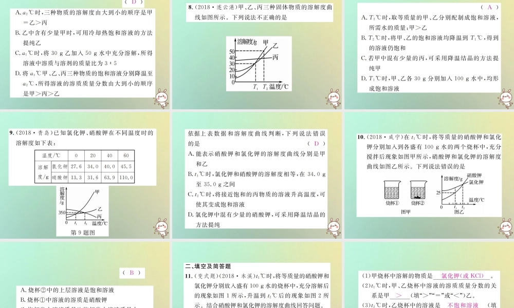 中考化学复习 滚动小专题(一)溶解度曲线及其应用课件