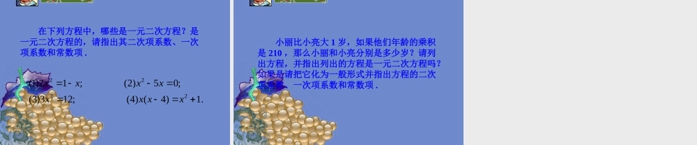 九年级数学上册 281 一元二次方程课件 冀教版 课件