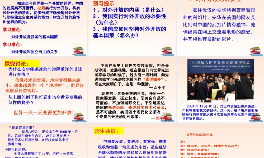 九年级政治(对外开放的基本国策)人课件 教新课标版 课件