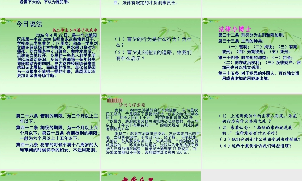 八年级政治下册 6.1犯罪与刑罚课件 北师大版 课件