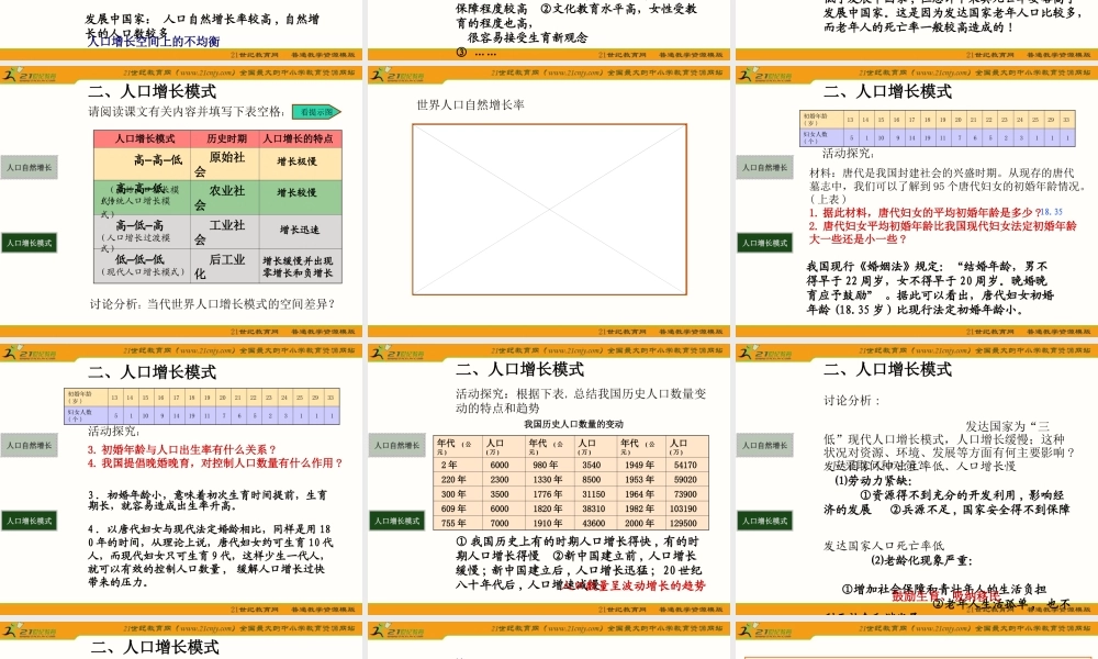 地理：11《人口增长模式》课件（湘教版必修2）