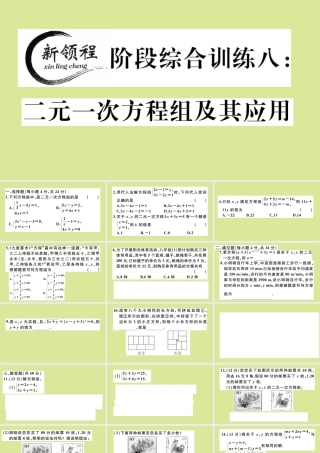 八年级数学上册 第五章 二元一次方程组 阶段综合训练八：二元一次方程组及其应用(测试范围：5.1 5.5)作业课件 (新版)北师大版 课件