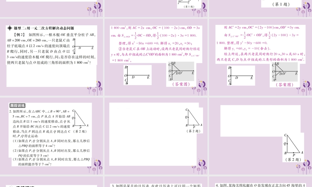 九年级数学上册 2(一元二次方程)6 应用一元二次方程 第1课时 一元二次方程在实际问题中的应用(1)习题课件 (新版)北师大版 课件