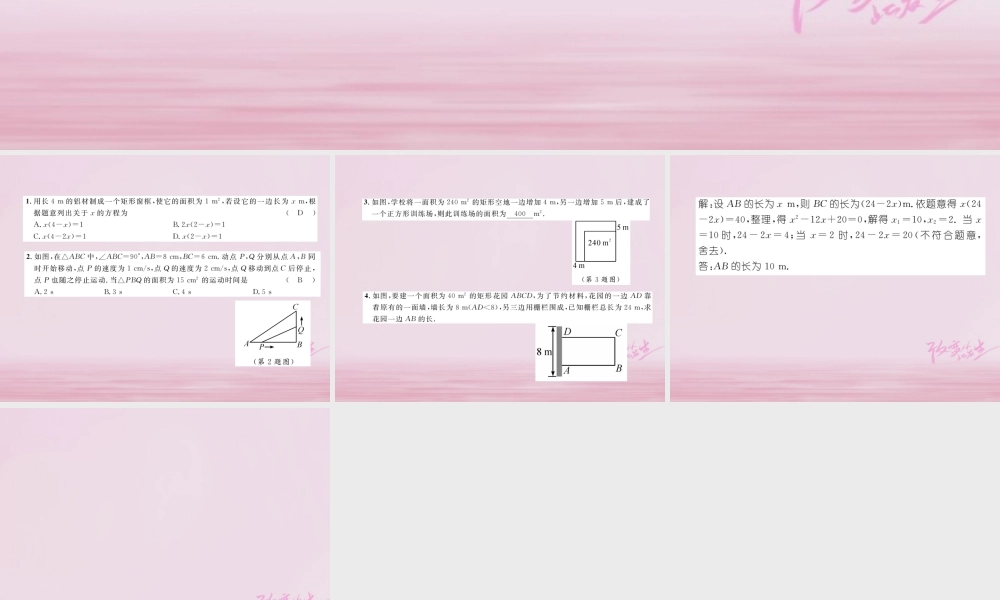 九年级数学上册 25 一元二次方程的应用(第2课时)图形面积问题练习课件 (新版)湘教版 课件