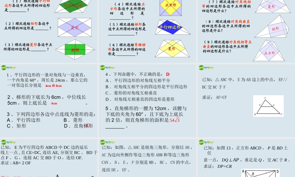 八年级数学下册 第19章(四边形)复习课件 人家新课标版 课件