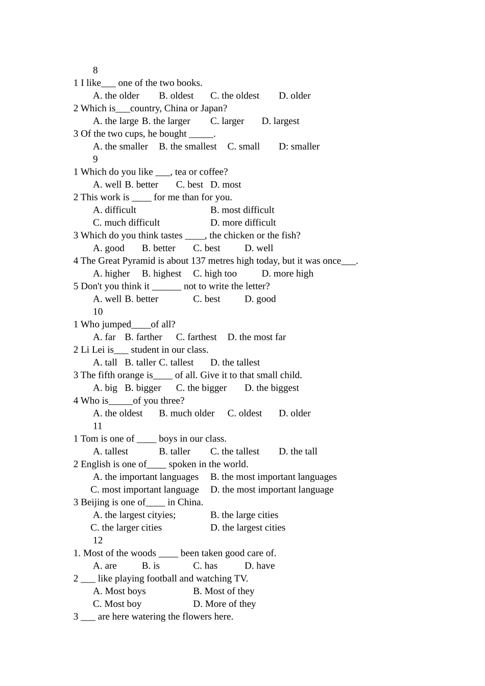 形容词比较级和最高级练习题_第3页