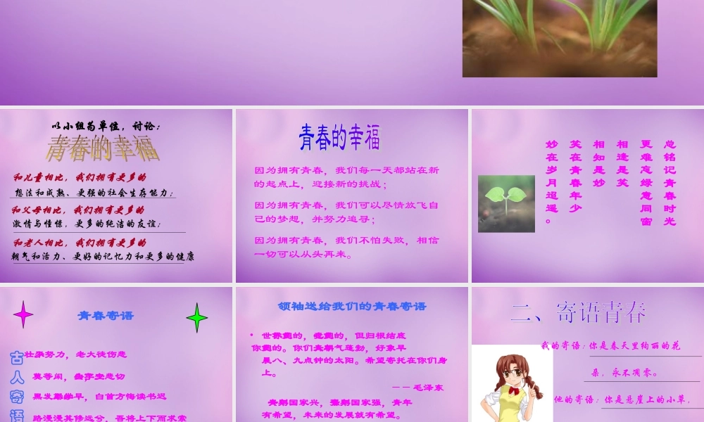 中学七年级政治上册 4.3 祝福青春课件2 新人教版 课件