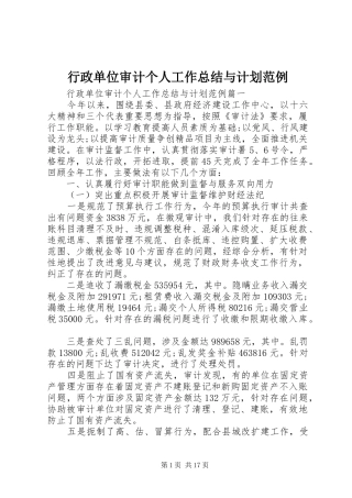 行政单位审计个人工作总结与计划范例