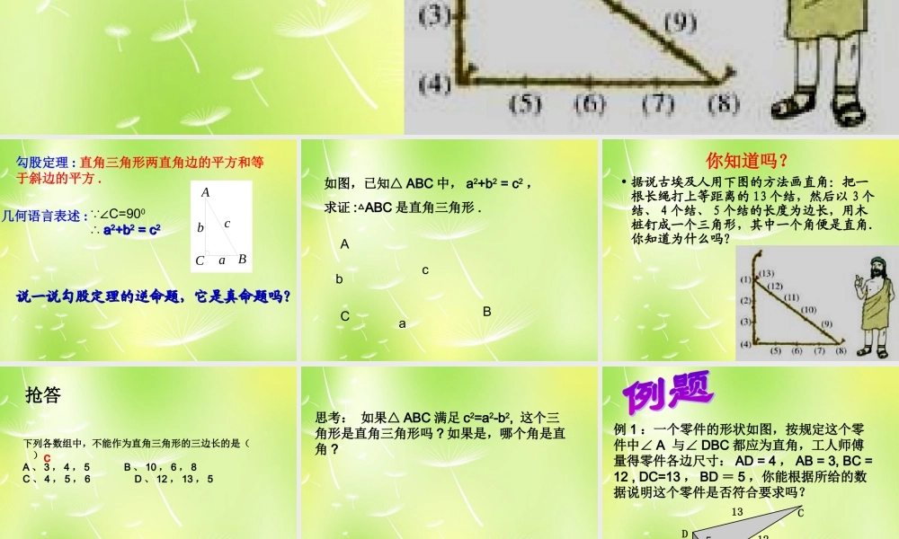 八年级数学上册 3.2 勾股定理逆定理课件1 (新版)苏科版 课件