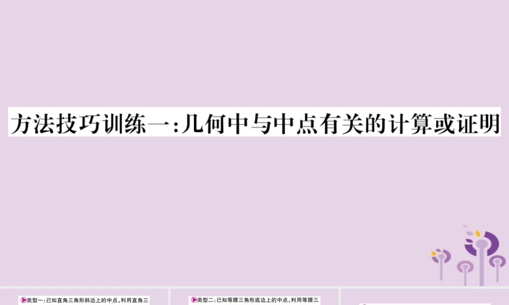 中考数学复习 第一轮 考点系统复习 第4章 三角形 方法技巧训练1：几何中与中点有关的计算或证明导学课件