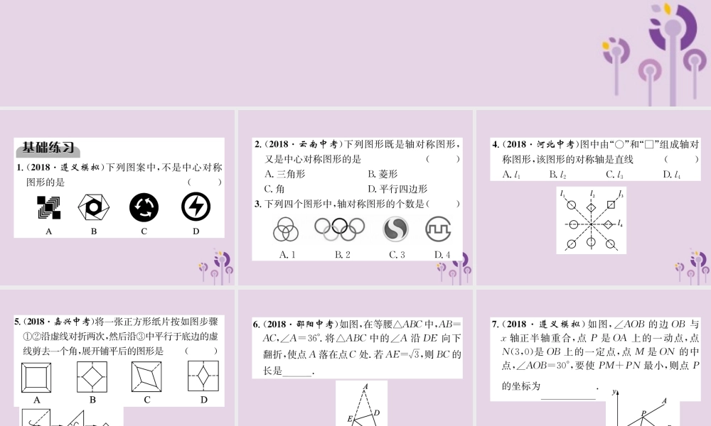 中考数学总复习 第一部分 教材知识梳理 第6章 图形的变化 第1节 图形的对称与折叠(精练)课件