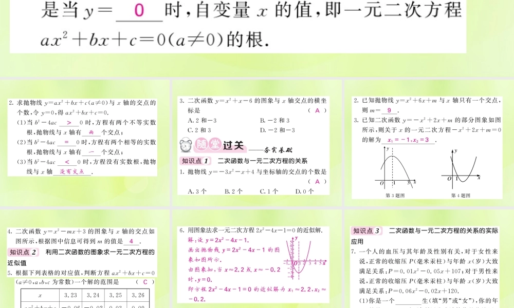 九年级数学下册 第1章 二次函数 14 二次函数与一元二次方程的联系习题课件 (新版)湘教版 课件
