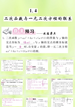 九年级数学下册 第1章 二次函数 14 二次函数与一元二次方程的联系习题课件 (新版)湘教版 课件