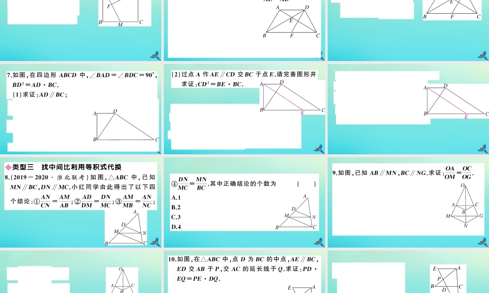 九年级数学上册 第22章 相似形 安徽热点专题：比例式、等积式的常见证明方法作业课件 (新版)沪科版 课件