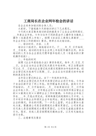 工商局长在企业网年检会的讲话