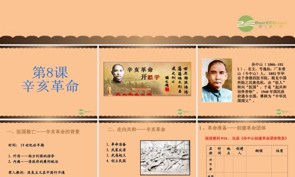 八年级历史上册 第8课 辛亥革命课件 中华书局版 课件