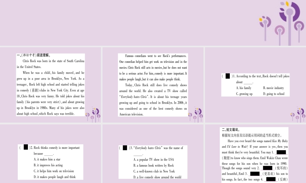 九年级英语全册 Unit 9 I like music that I can dance to Section B作业课件 (新版)人教新目标版 课件