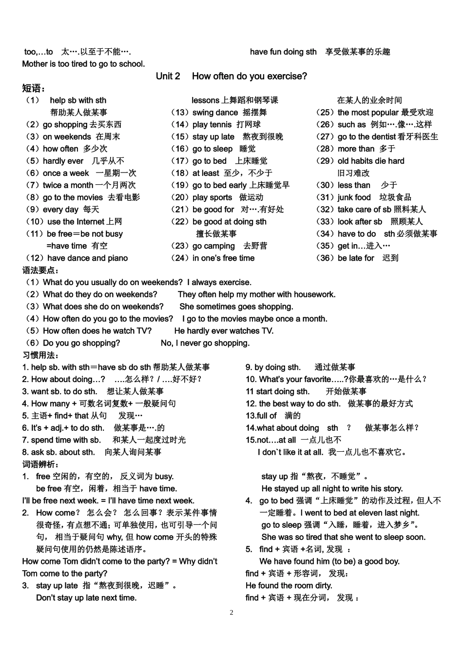 2014新人教版八年级上册英语期末复习提纲_第2页