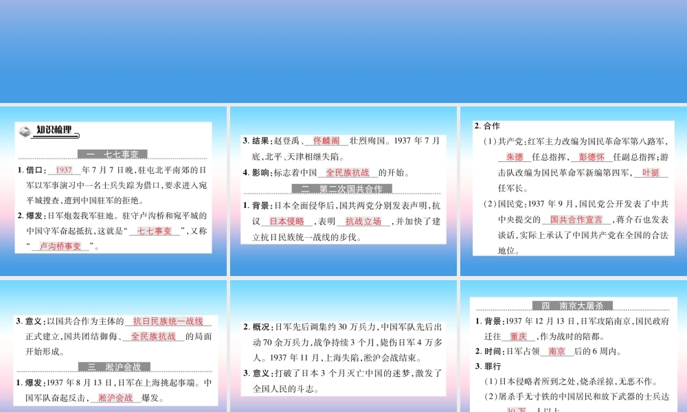 八年级历史上册 第六单元 中华民族的抗日战争 第19课 七七事变与全民族抗战作业课件 新人教版 课件