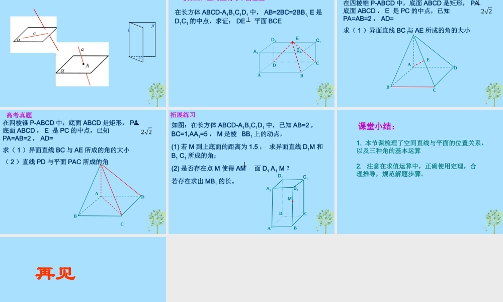 山西省忻州市高考数学 专题 直线与平面位置关系复习课件