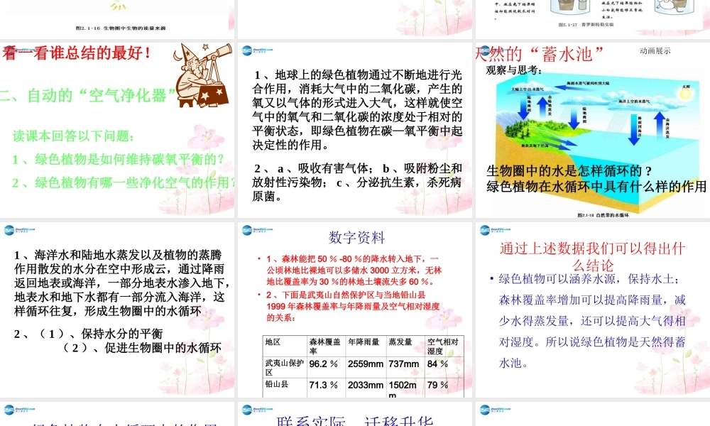 中学七年级生物上册 2.1.5 绿色植物在生物圈中的作用课件 (新版)济南版 课件