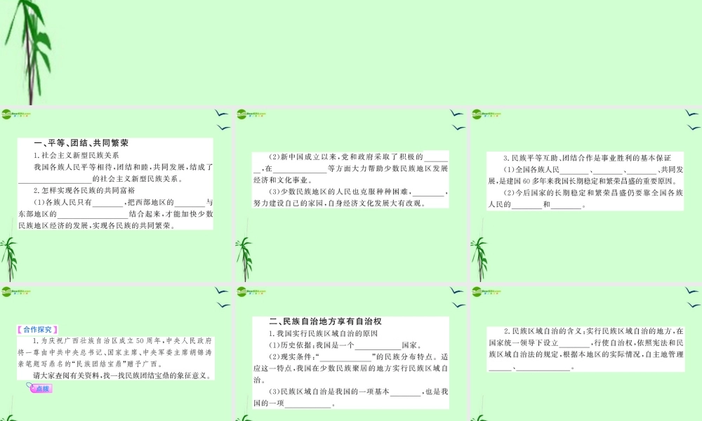 九年级政治 252 独具特色的民族区域自治课件 鲁人版 课件
