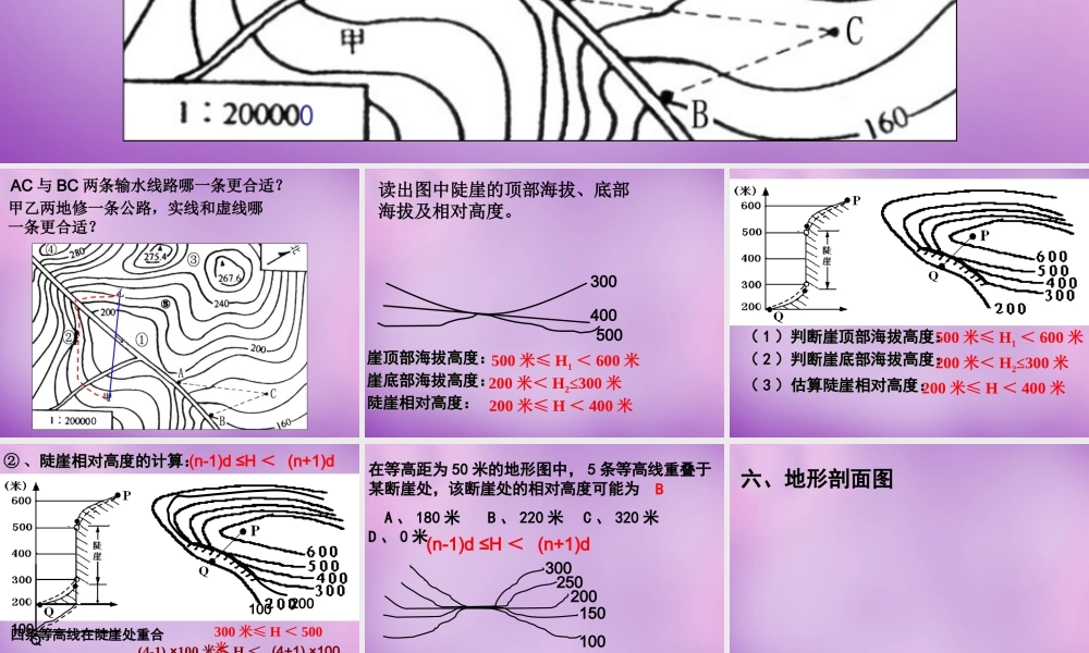 中学七年级地理上册(1.3 地图的阅读)等高线地形图课件3 新人教版 课件