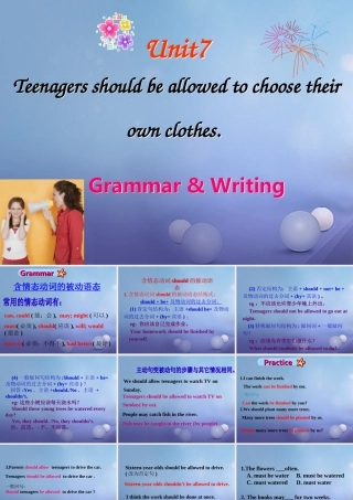 九年级英语全册 Unit 7 Teenagers should be allowed to choose their own clothes Grammar  Writing课件 (新版)人教新目标版 课件