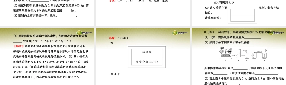 新学期中考化学一轮实验活动复习 九下 一定溶质质量分数的氯化钠溶液的配制(同步知识点汇集含教师典型题)课件 新人教版 课件