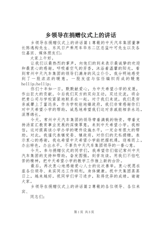 乡领导在捐赠仪式上的讲话