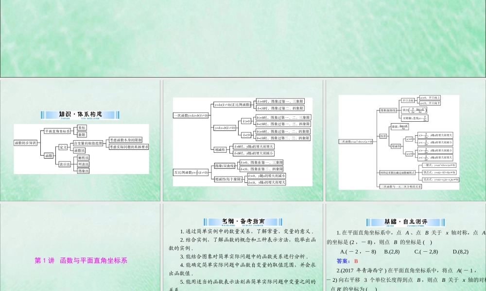 广东省中考数学复习 第一部分 中考基础复习 第三章 函数 第1讲 函数与平面直角坐标系课件