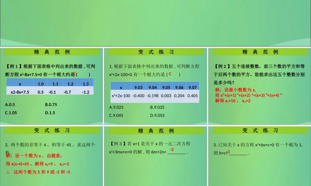 九年级数学上册 第2章 一元二次方程 第2课时 认识一元二次方程(2)(课堂导练)习题课件 (新版)北师大版 课件