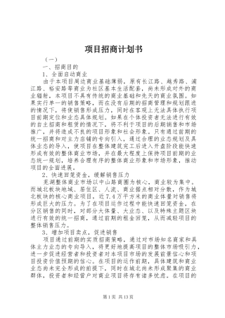 项目招商计划书