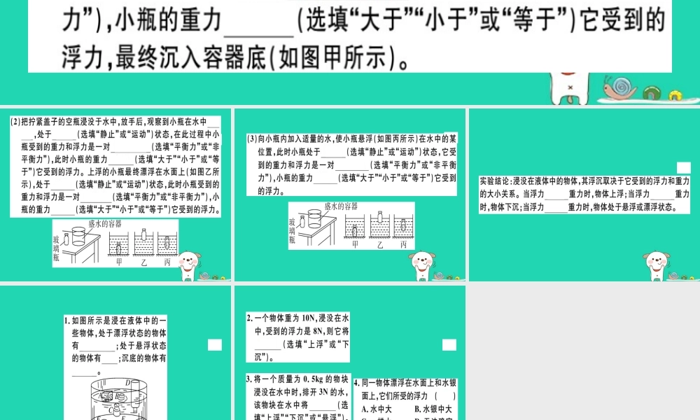 八年级物理全册 第九章 第三节 物体的浮与沉(第1课时 物体的浮沉条件)习题课件 (新版)沪科版 课件