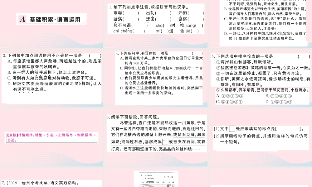 八年级语文下册 第五单元 17壶口瀑布习题课件 新人教版 课件