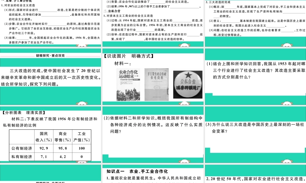八年级历史下册 第二单元 社会主义制度的建立与社会主义建设的探索 第5课 三大改造习题课件 新人教版 课件