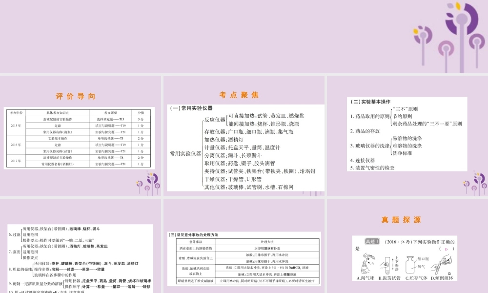 中考化学总复习 第二部分 专题提升 专题3 化学实验与科学探究 一 常用实验仪器和实验基本操作课件