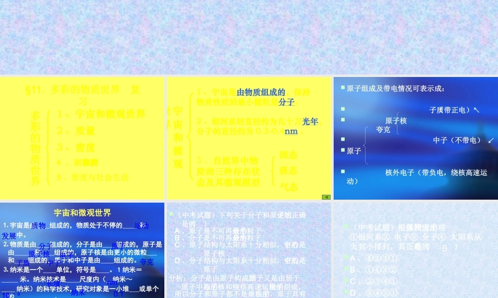 九年级物理：第十一章 多彩的物质世界复习课件人教新课标 课件