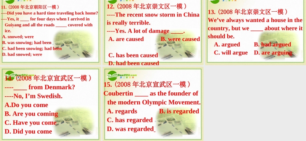 安徽高三英语高考一轮复习精品课件：时态和语态(摸底自测)新人教版 课件